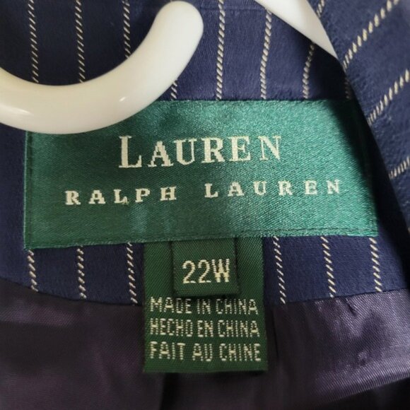 Lauren Ralph Lauren 100% Silk Blazer Women 22W Blue Pinstripe Office Old Money - Picture 5 of 8